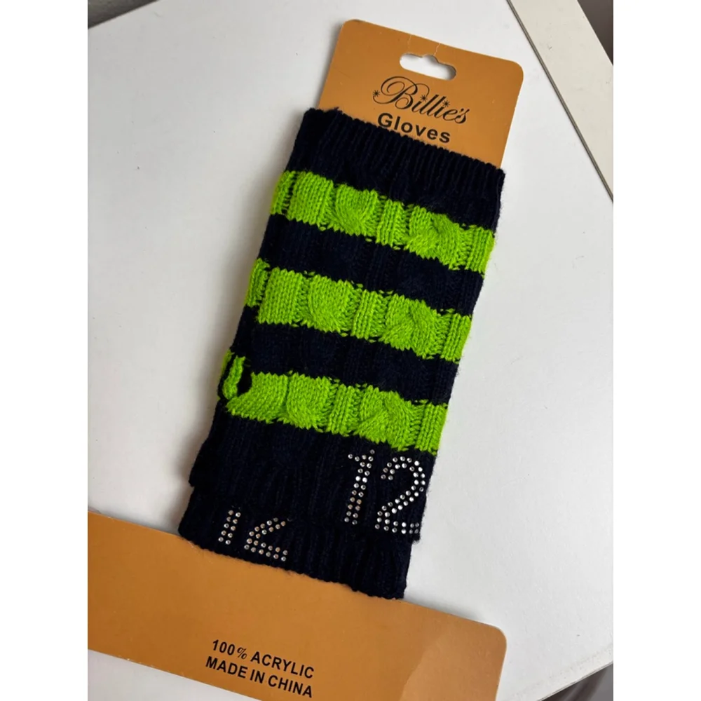 Seattle Seahawks Women's Billie's Black Lime Green Striped Gloves One Size